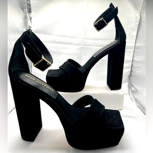 Good American Suede Black Open Toe Platform